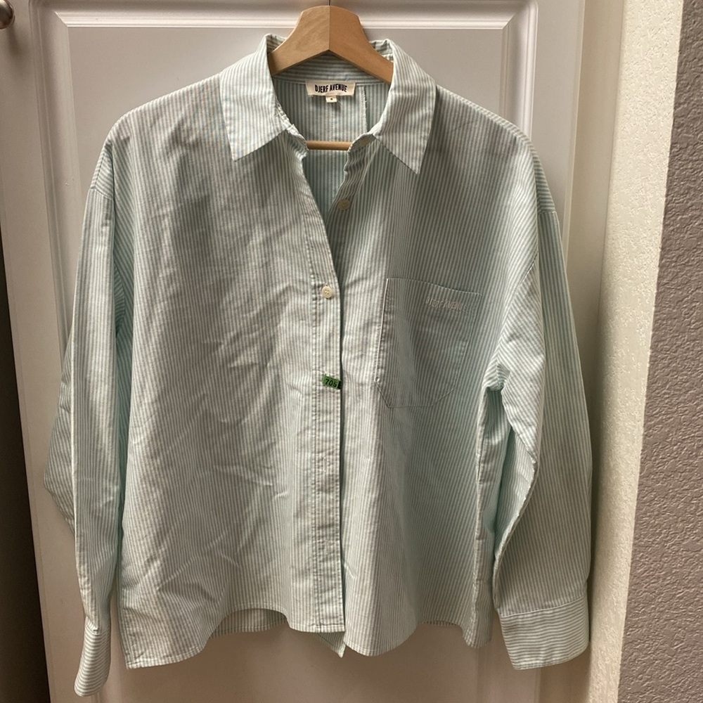 Djerf Avenue Breezy Shirt Green Stripe Button Down Size Small - Picture 4 of 14